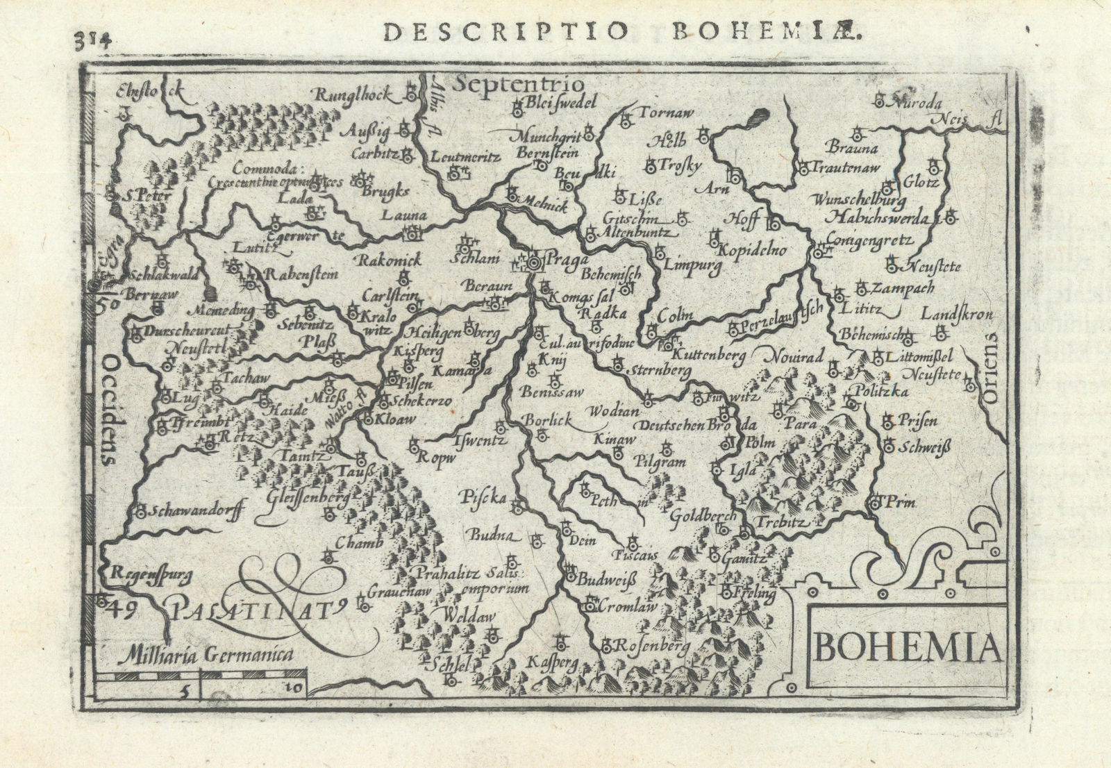 Bohemiae / Bohemia by Bertius / Langenes. Bohemia, Czechia 1603 old map