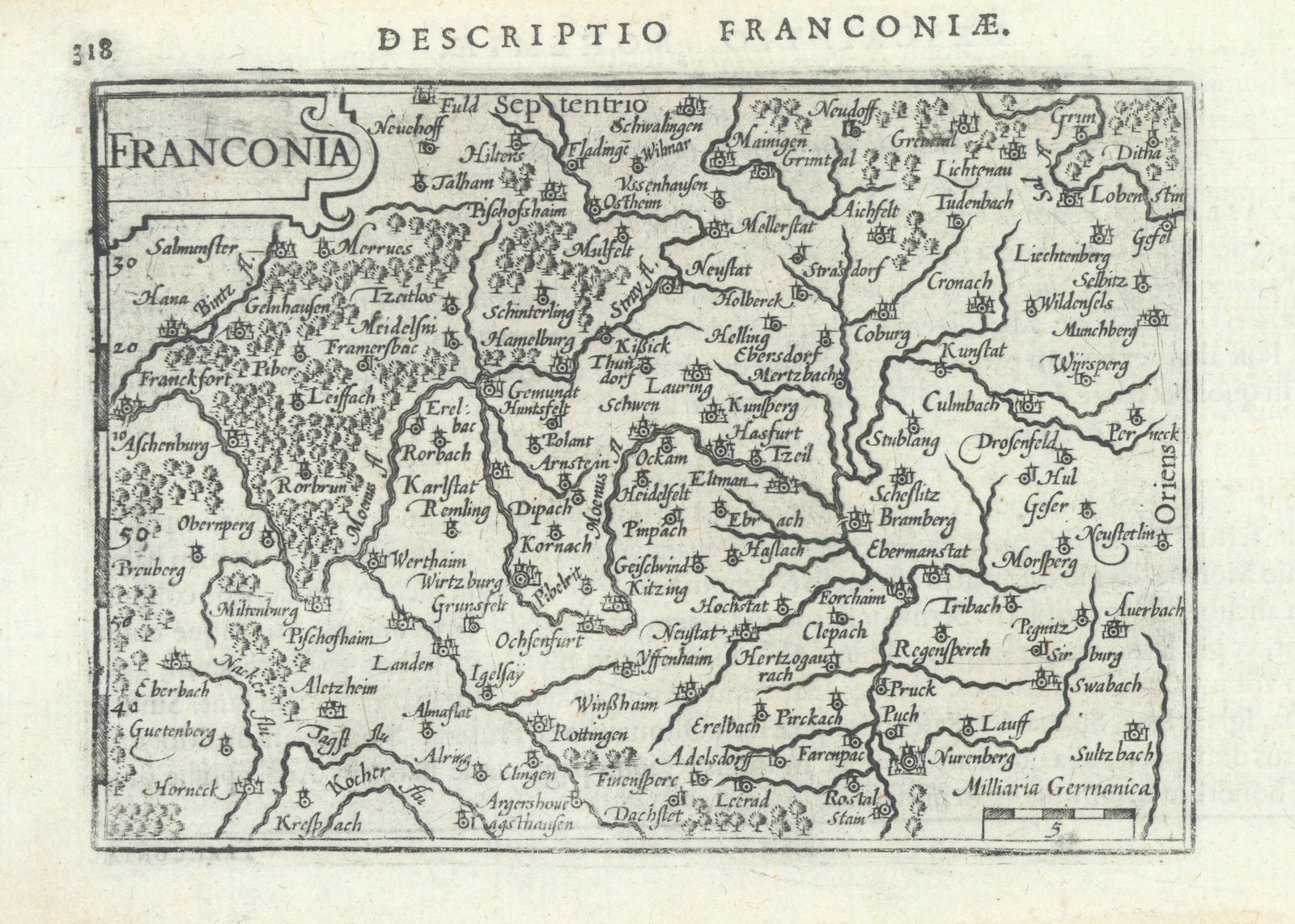 Franconiae / Franconia by Bertius / Langenes. Franconia, Bavaria 1603 old map