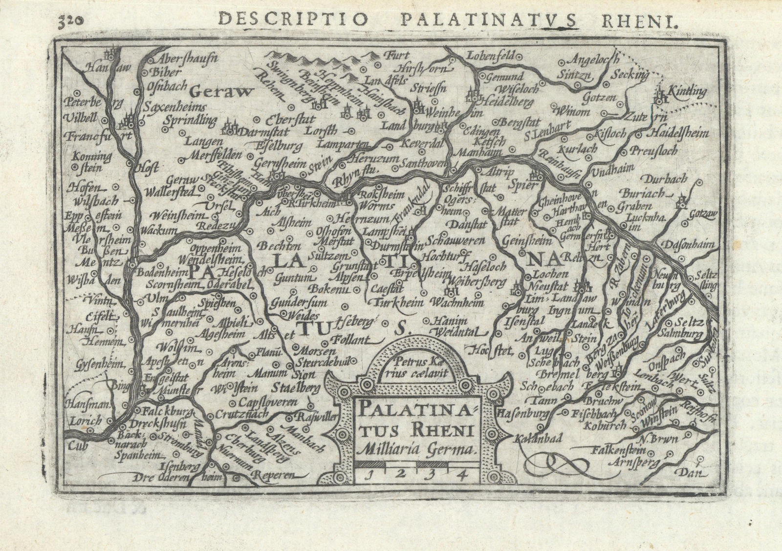 Palatinus Rheni by Bertius/Langenes. Rhineland Palatinate 1603 old antique map