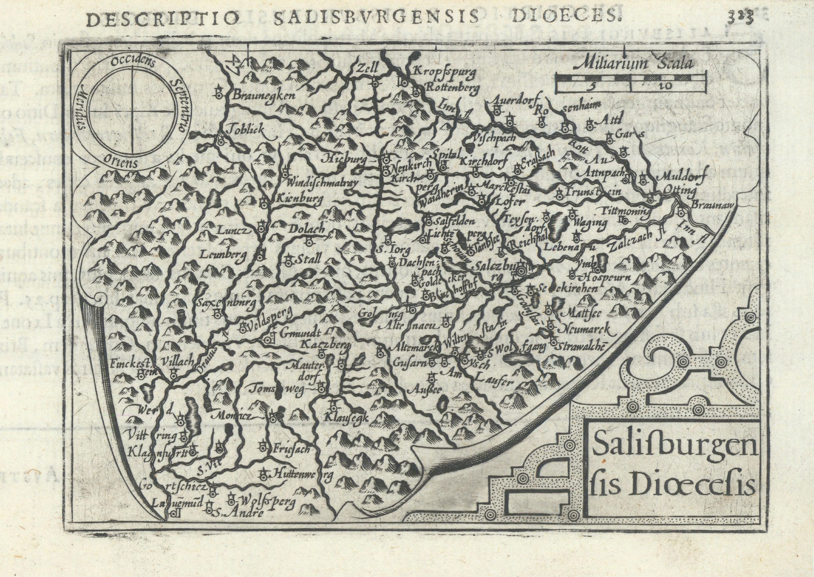 Salisburgensis Diocesis by Bertius / Langenes. The Diocese of Salzburg 1603 map