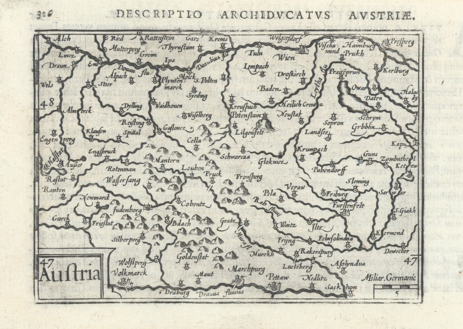Archiducatus Austriae / Austria by Bertius / Langenes 1603 old antique map