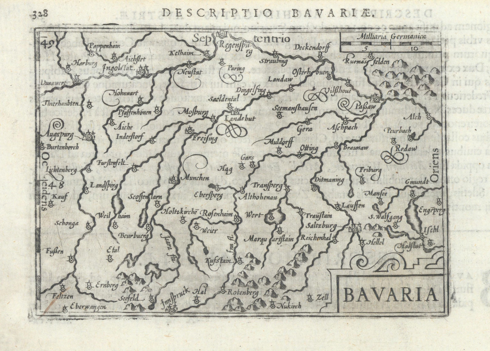 Bavariae / Bavaria by Bertius / Langenes. Germany 1603 old antique map chart