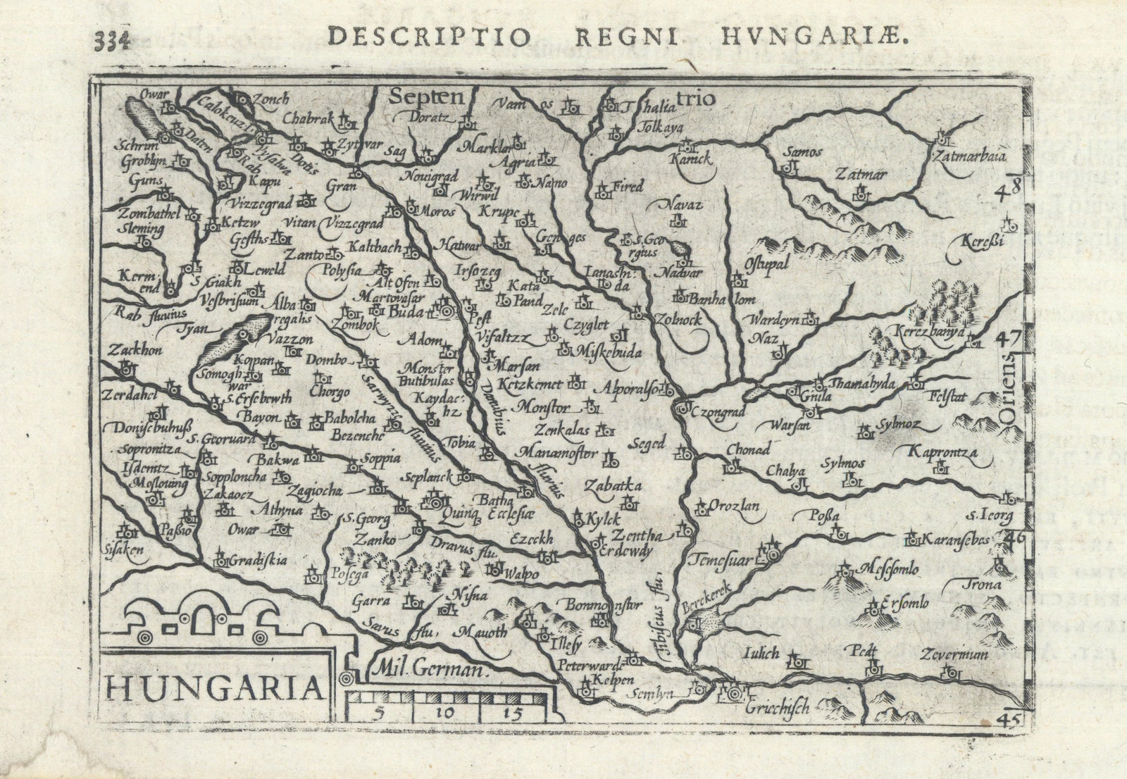 Regni Hungariae / Hungaria by Bertius / Langenes. Kingdom of Hungary 1603 map