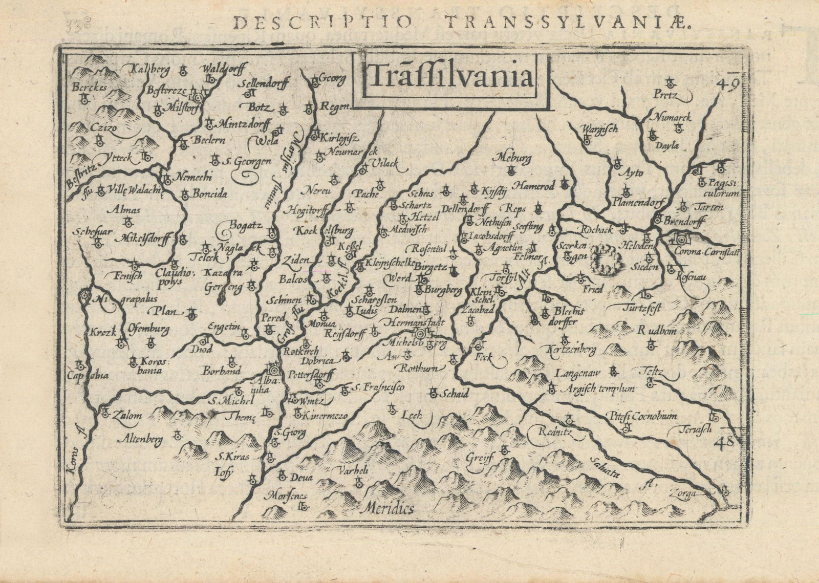 Transsylvaniae / Transsylvania by Bertius / Langenes. Transylvania 1603 map