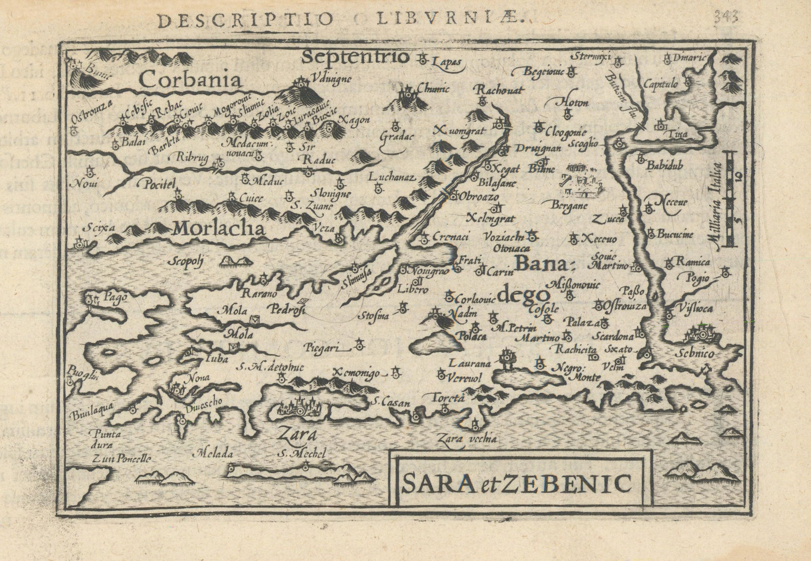 Liburniae / Sara & Zebenic by Bertius/ Langenes. Zadar Sibenik Dalmatia 1603 map