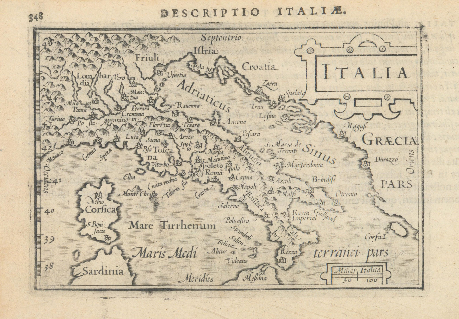 Italiae / Italia by Bertius / Langenes. Italy 1603 old antique map plan chart