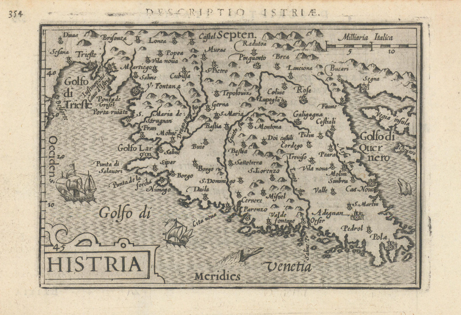 Istriae / Histria by Bertius / Langenes. Istria, Croatia 1603 old antique map