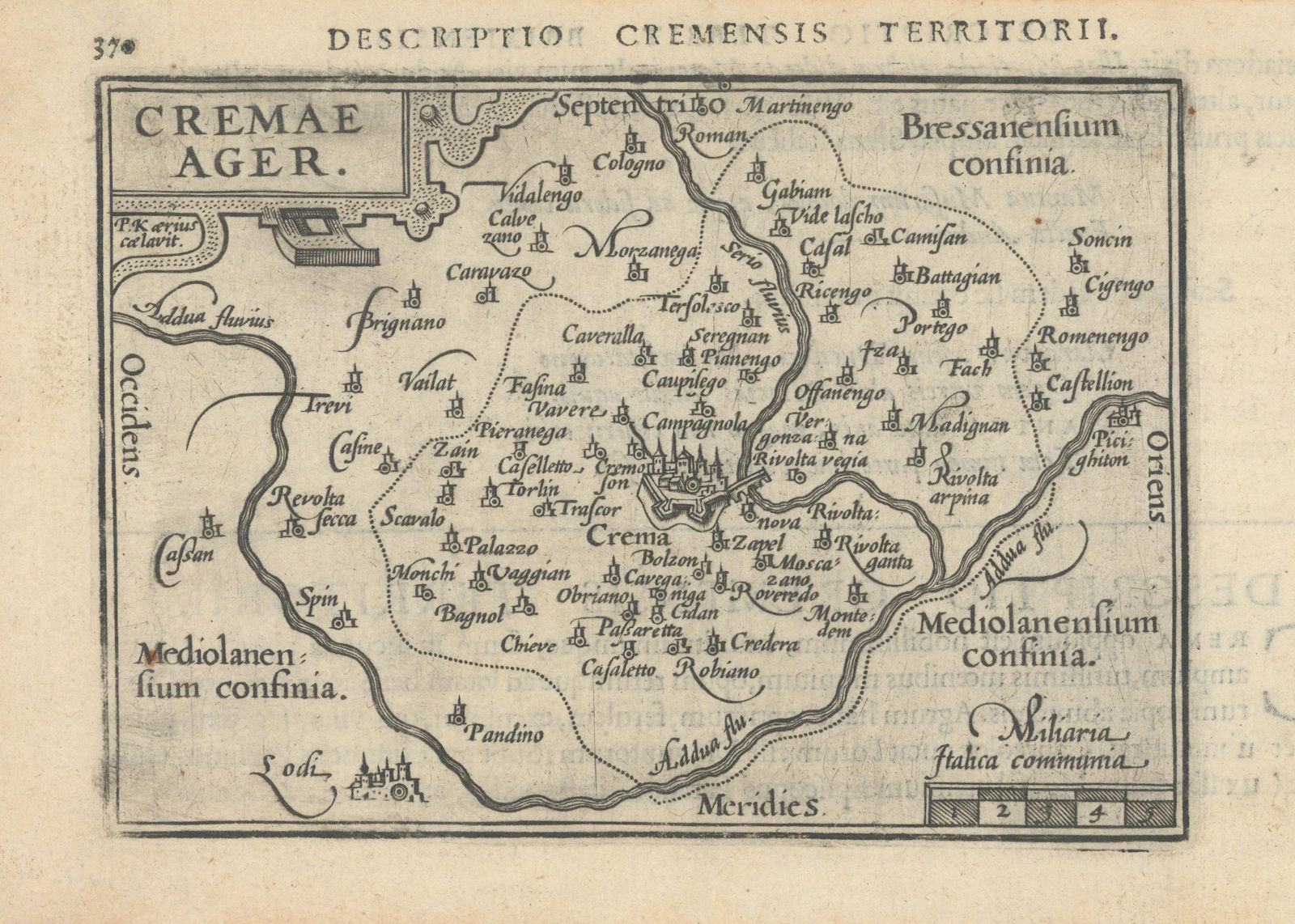 Cremae Ager by Bertius / Langenes. Territory of Crema, Lombardy 1603 old map