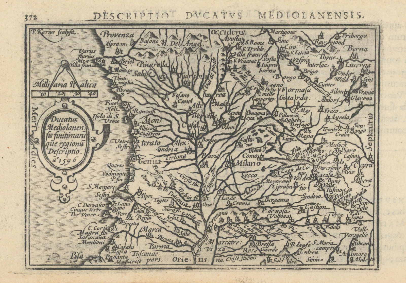 Ducatus Mediolanensis by Bertius. Duchy of Milan. Northern Italy 1603 old map