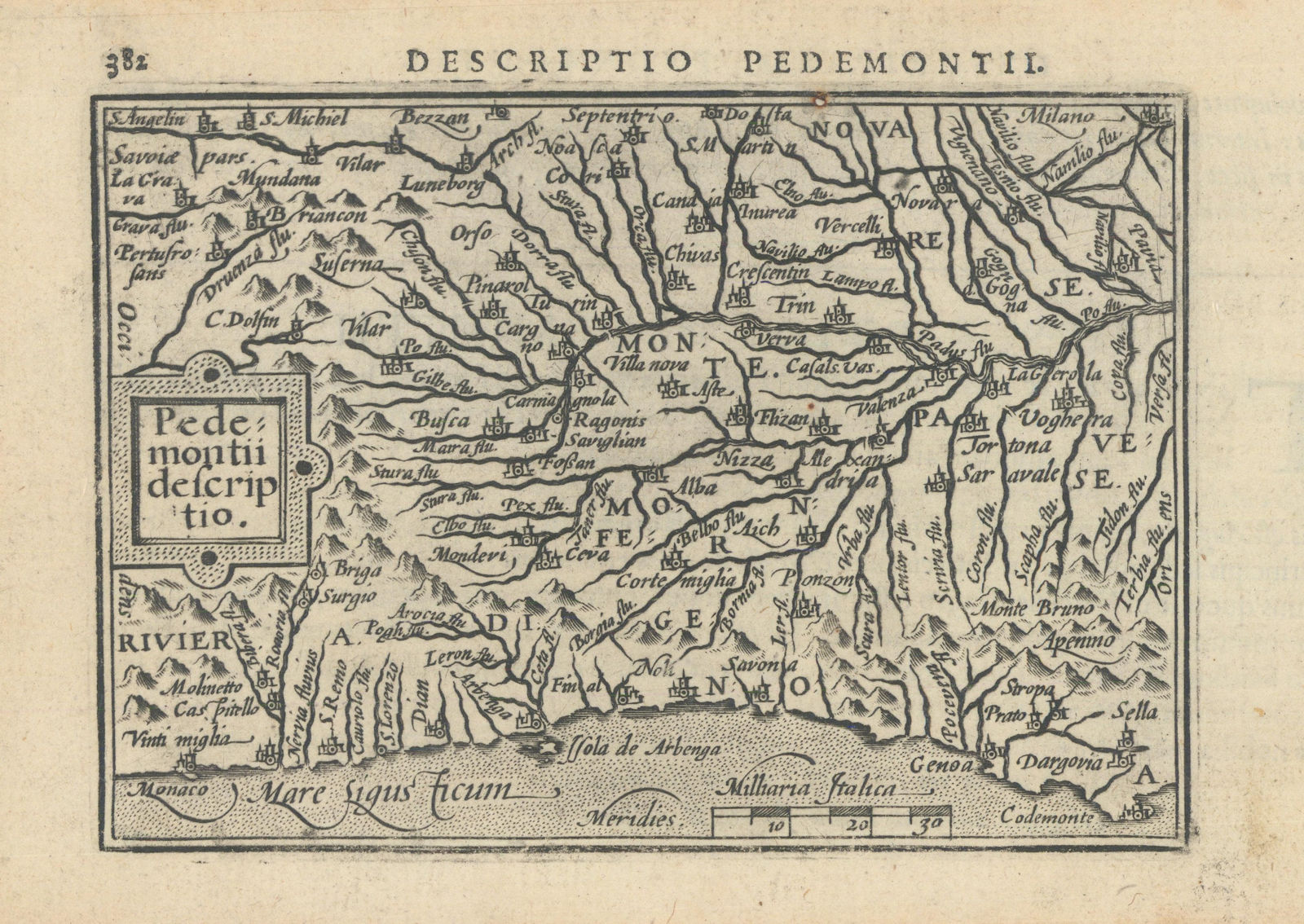 Pedemontii / Pedemontii by Bertius / Langenes. Piedmont 1603 old antique map