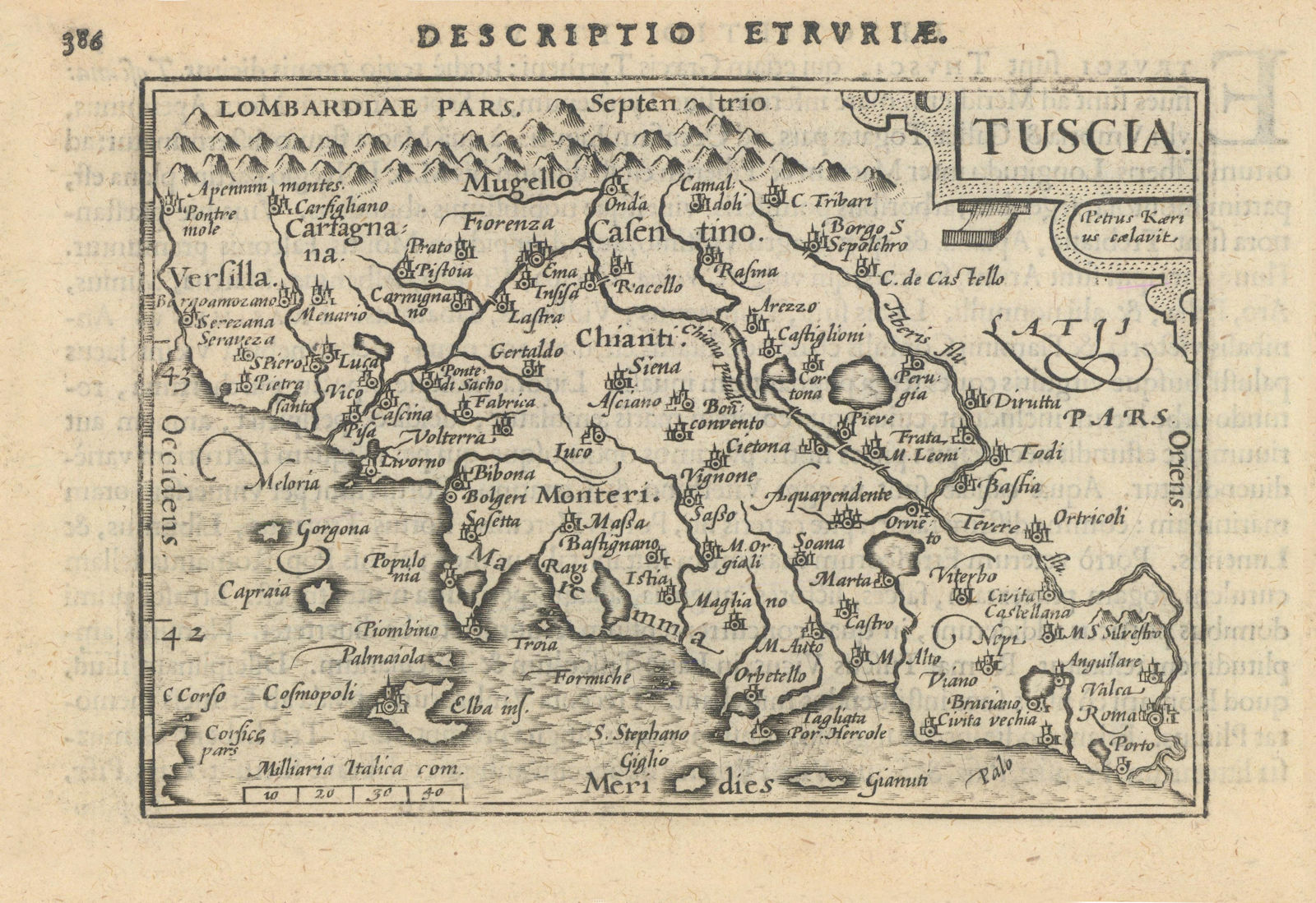 Etruriae / Tuscia by Bertius / Langenes. Tuscany 1603 old antique map chart
