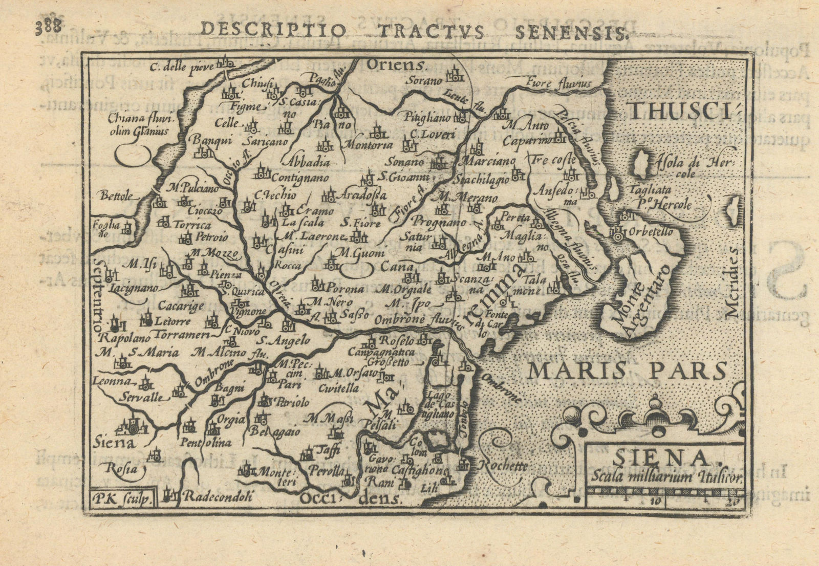 Tractus Senensis / Siena by Bertius / Langenes. Tuscany 1603 old antique map