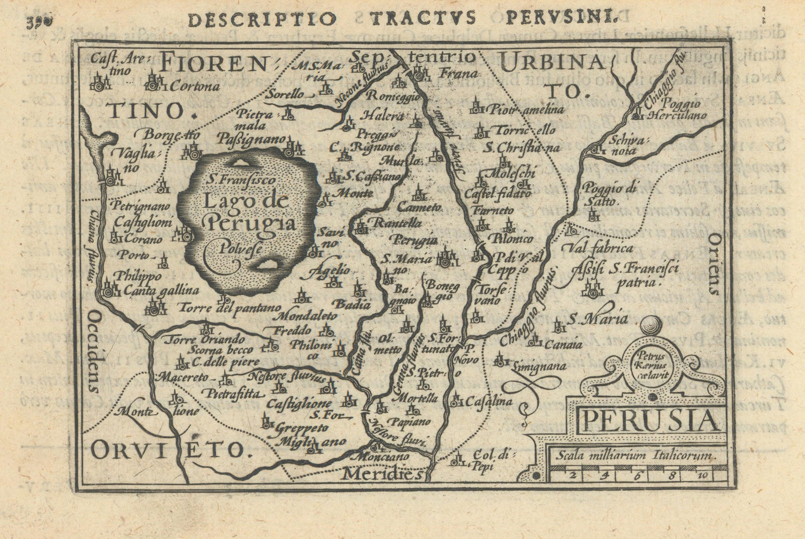 Tractus Perusini / Perusia by Bertius / Langenes. Perugia, Umbria 1603 old map