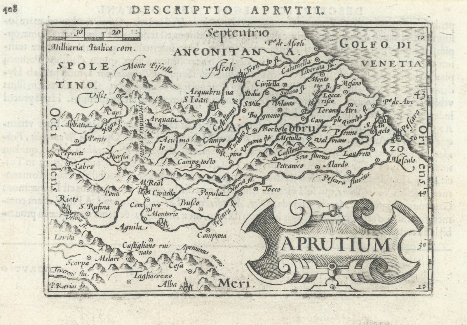 Aprutii / Aprutium by Bertius / Langenes. Abruzzo, Italy 1603 old antique map