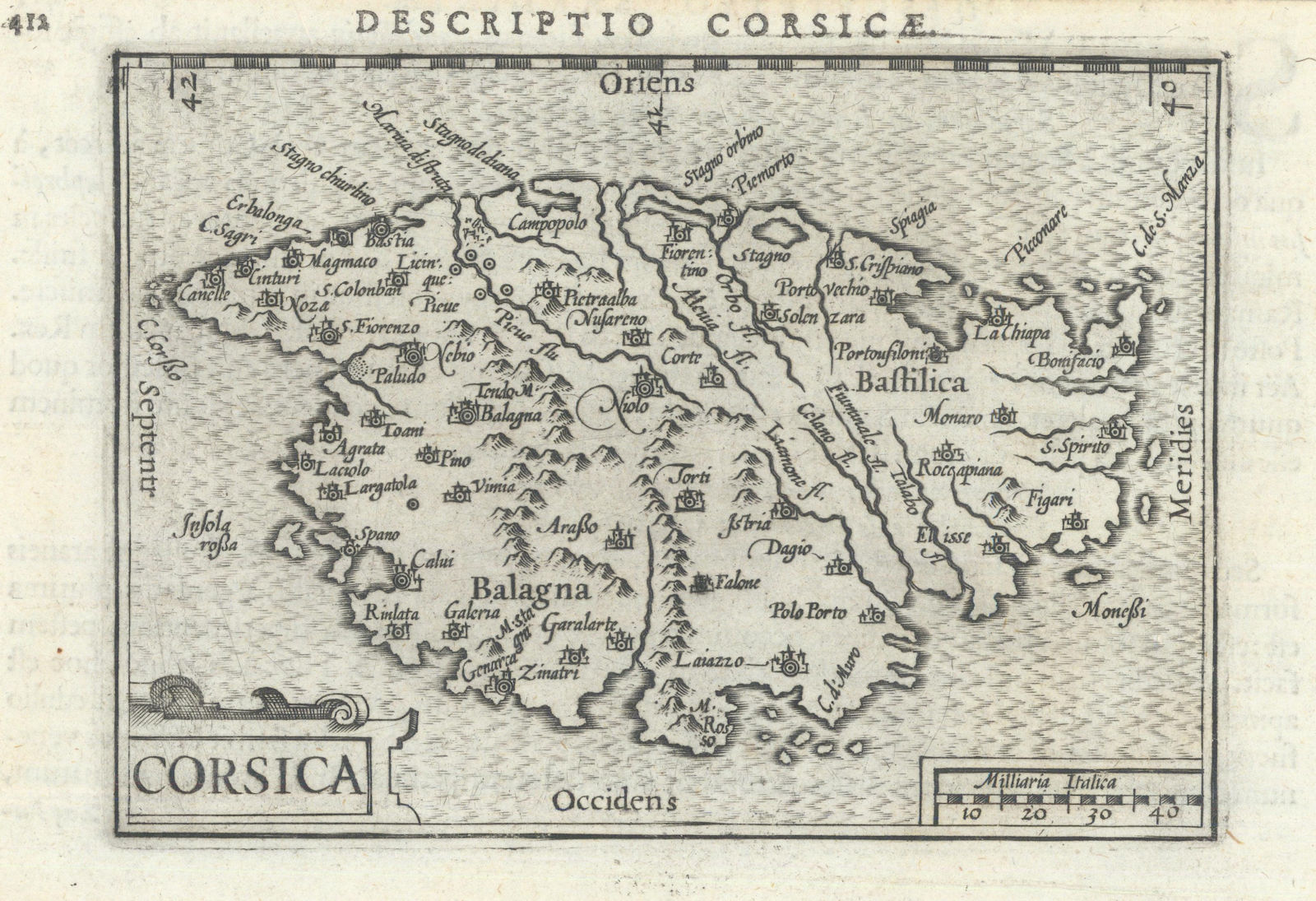 Corsicae / Corsica by Bertius / Langenes 1603 old antique map plan chart