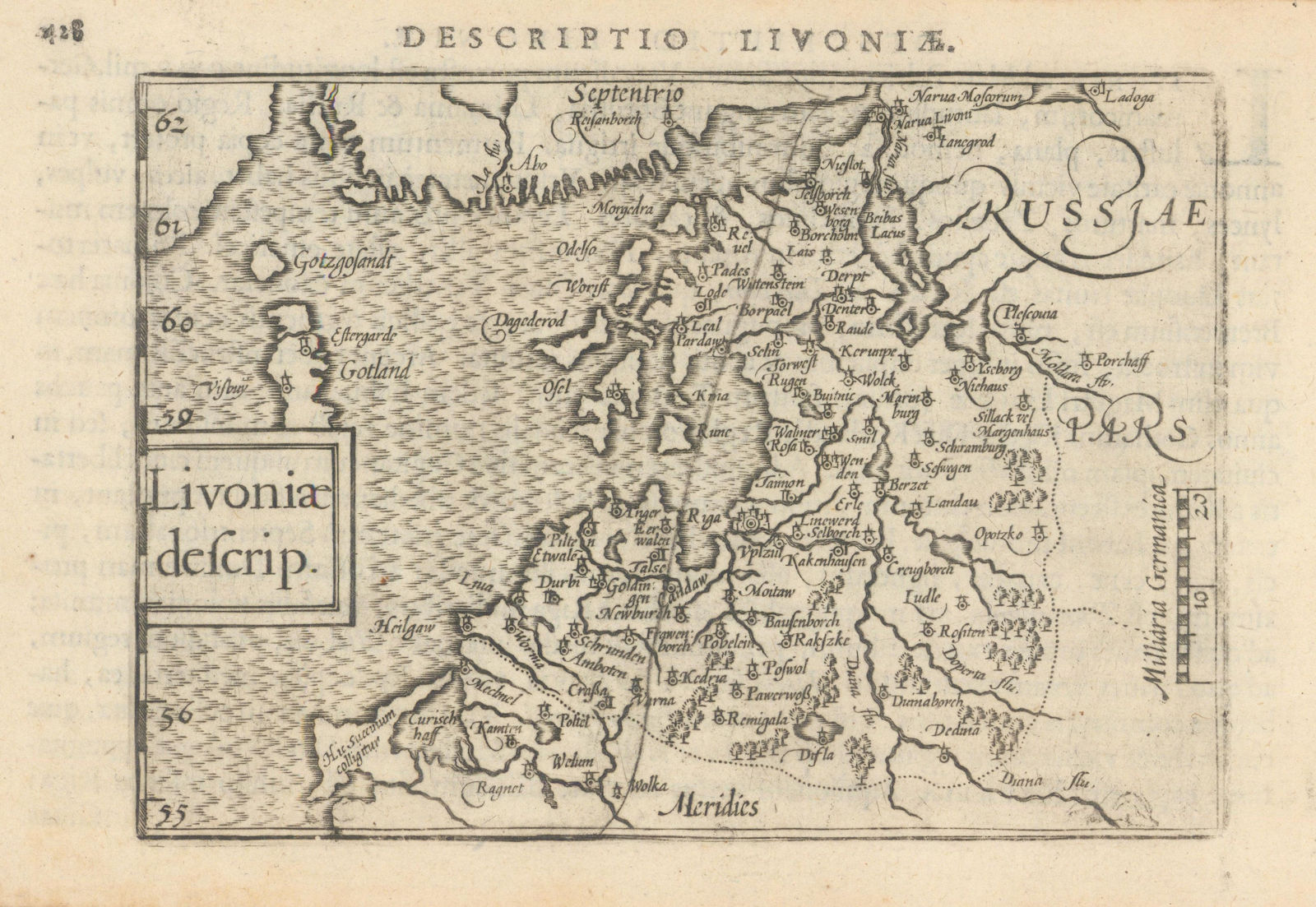 Livoniae descrip. by Bertius / Langenes. Baltic States. Latvia Estonia 1603 map