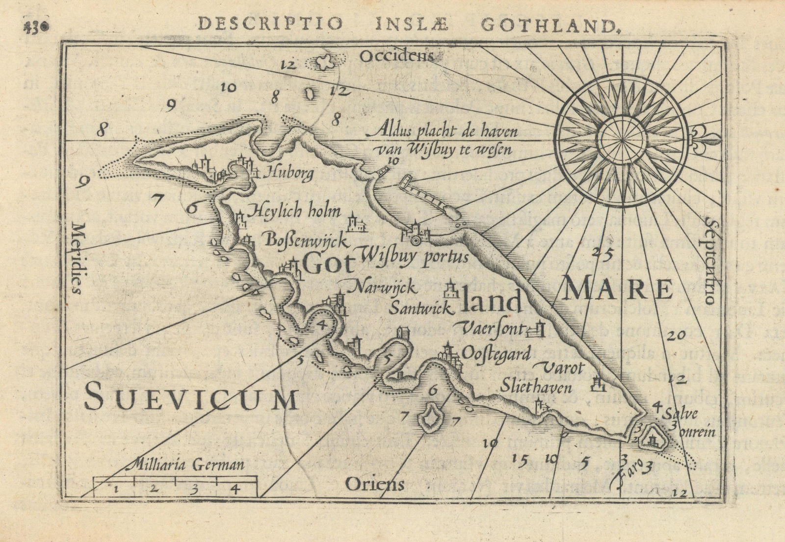 Inslae Gothland / Gotland island by Bertius / Langenes. Sweden Baltic 1603 map