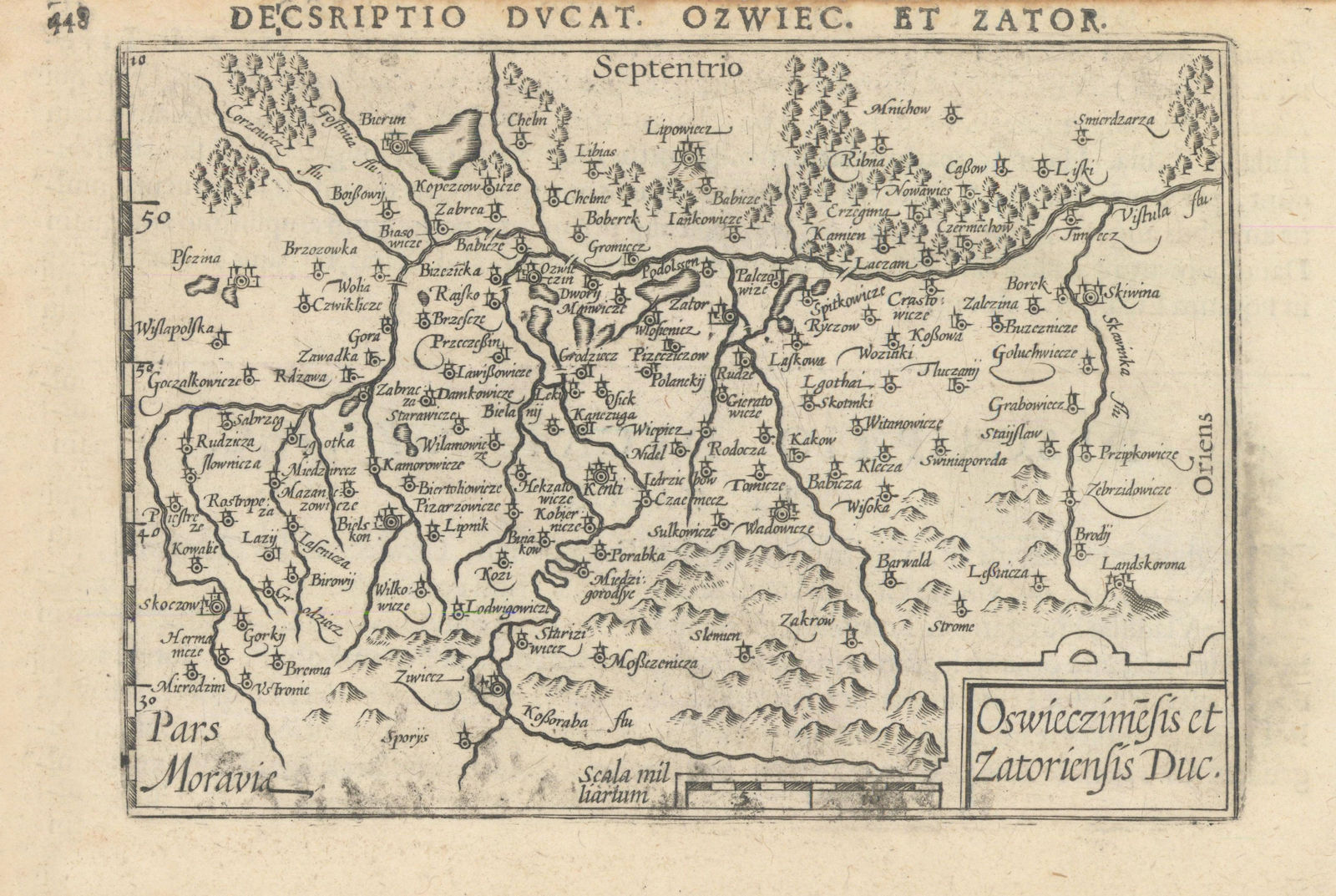 Ozwieczimesis et Zatoriensis by Bertius / Langenes. Auschwitz Silesia 1603 map
