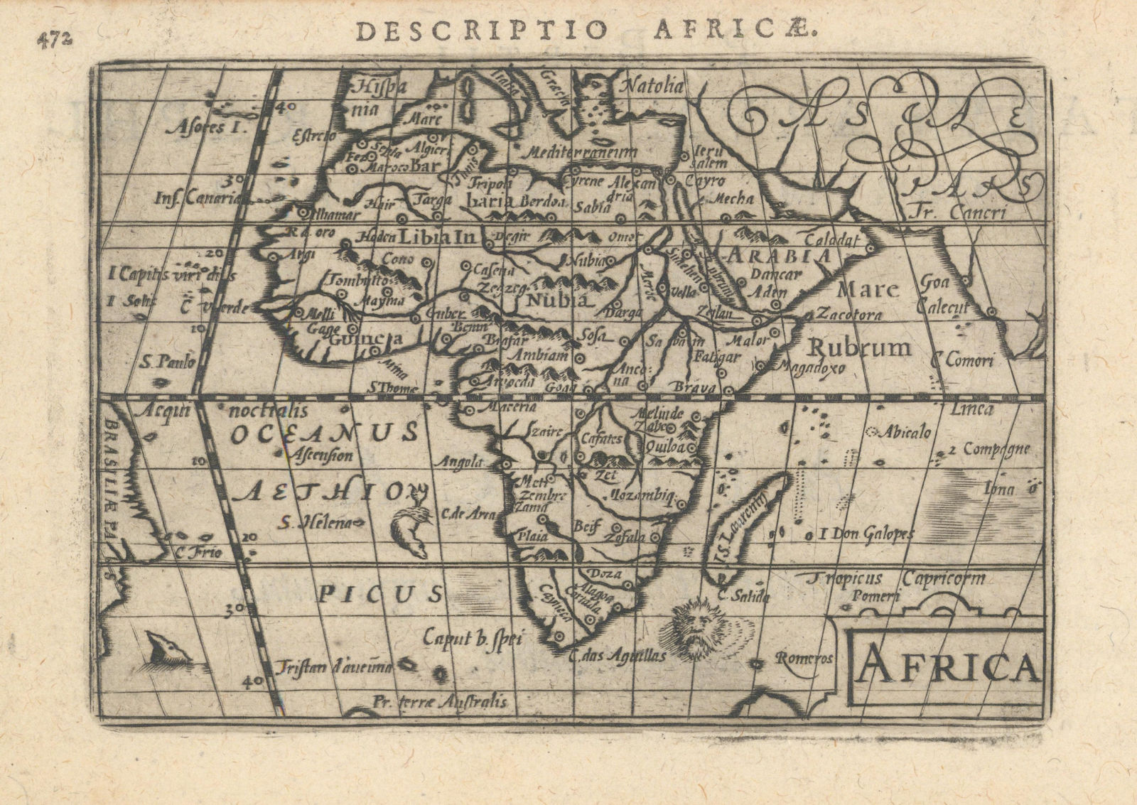 Africae / Africa by Bertius / Langenes 1603 old antique vintage map plan chart