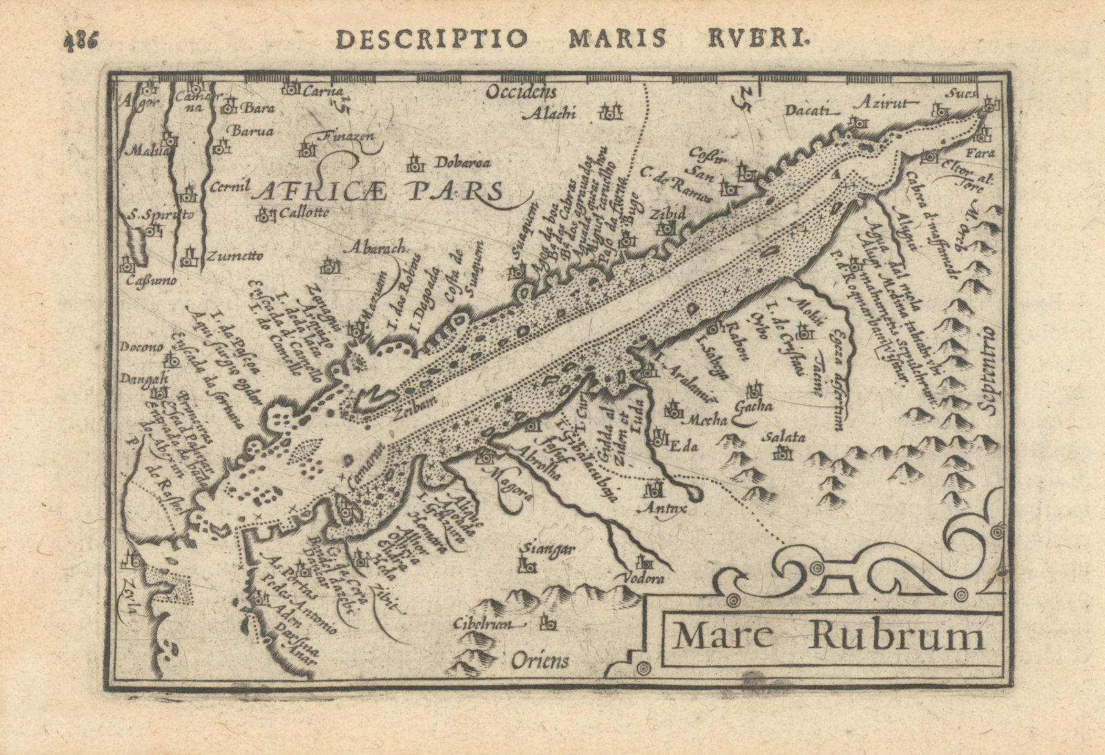 Maris Rubri / Mare Rubrum by Bertius / Langenes. The Red Sea 1603 old map