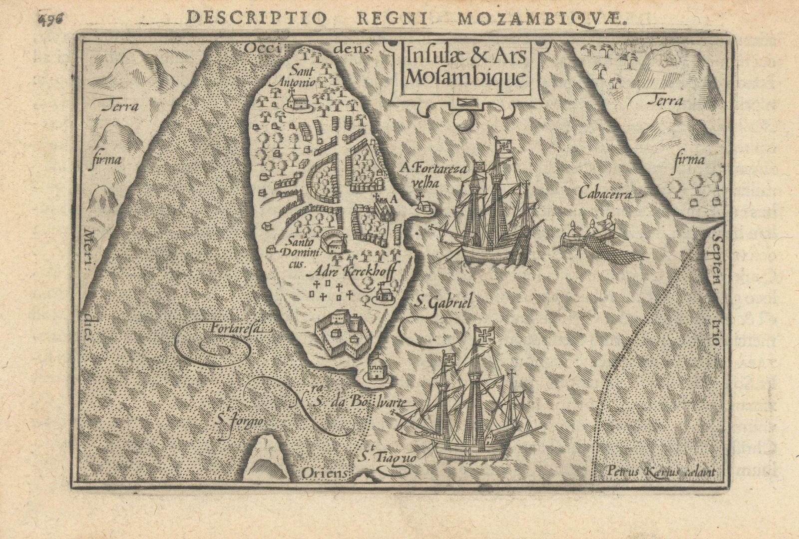 Insulae & Ars Mozambique by Bertius / Langenes. Mozambique Island 1603 old map