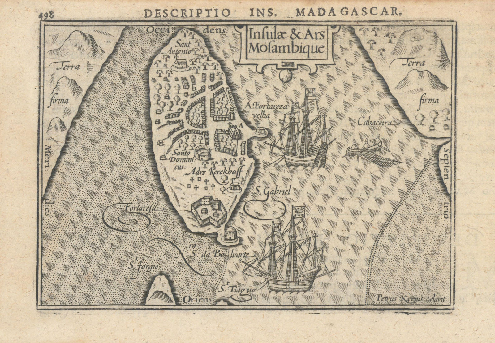 Insulae & Ars Mozambique by Bertius / Langenes. Mozambique Island 1603 old map