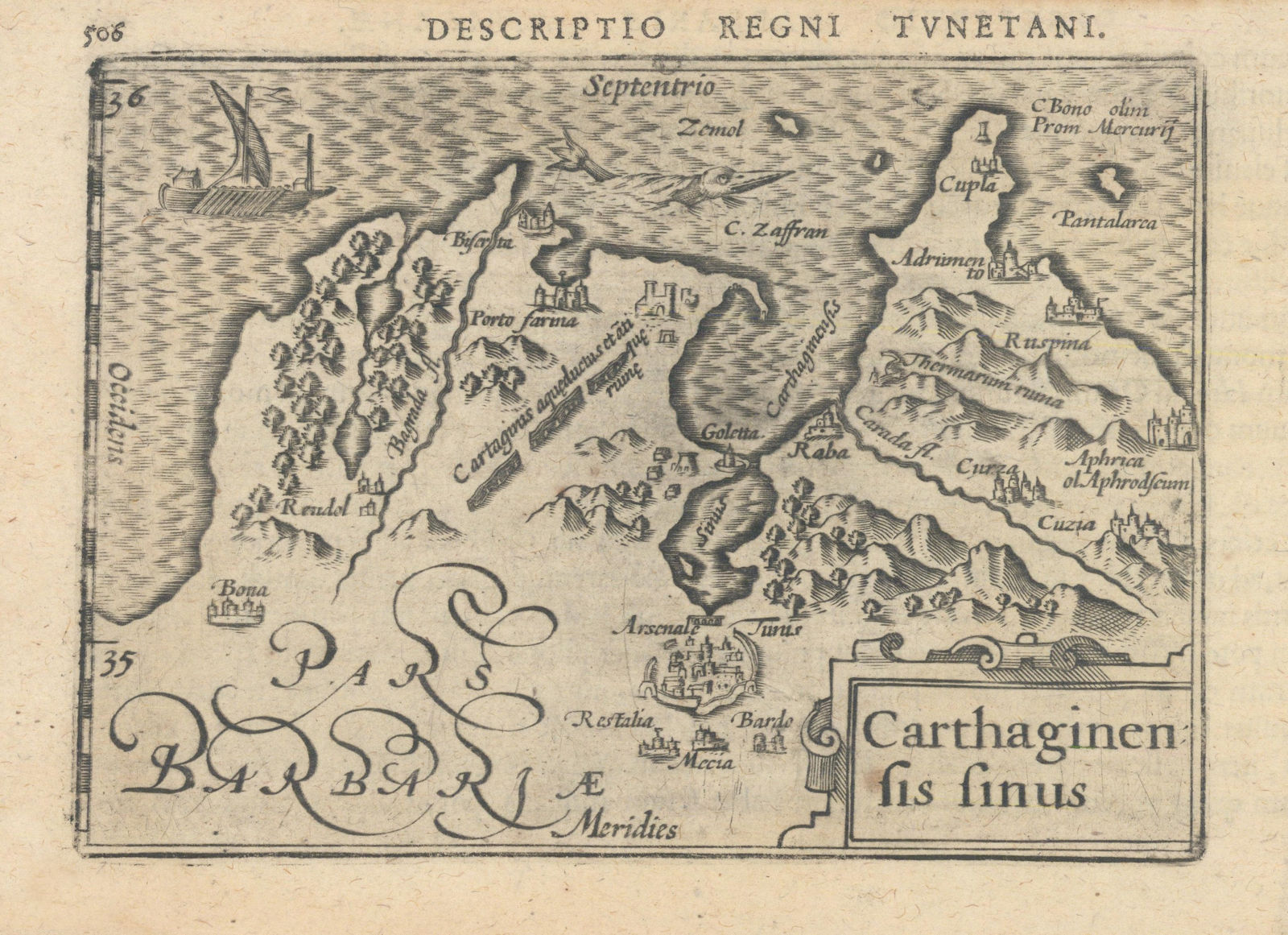 Carthaginensis sinus by Bertius. Kingdom of Tunis & Gulf of Carthage 1603 map