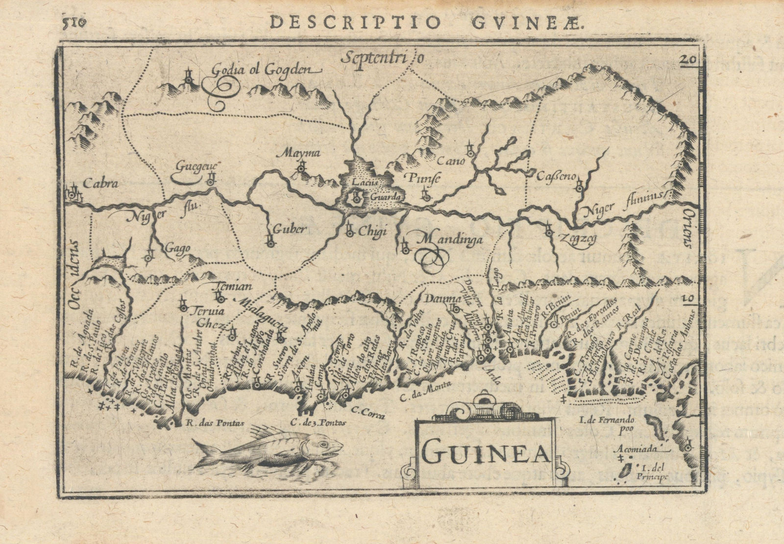 Guineae / Guinea by Bertius / Langenes. West Africa 1603 old antique map chart
