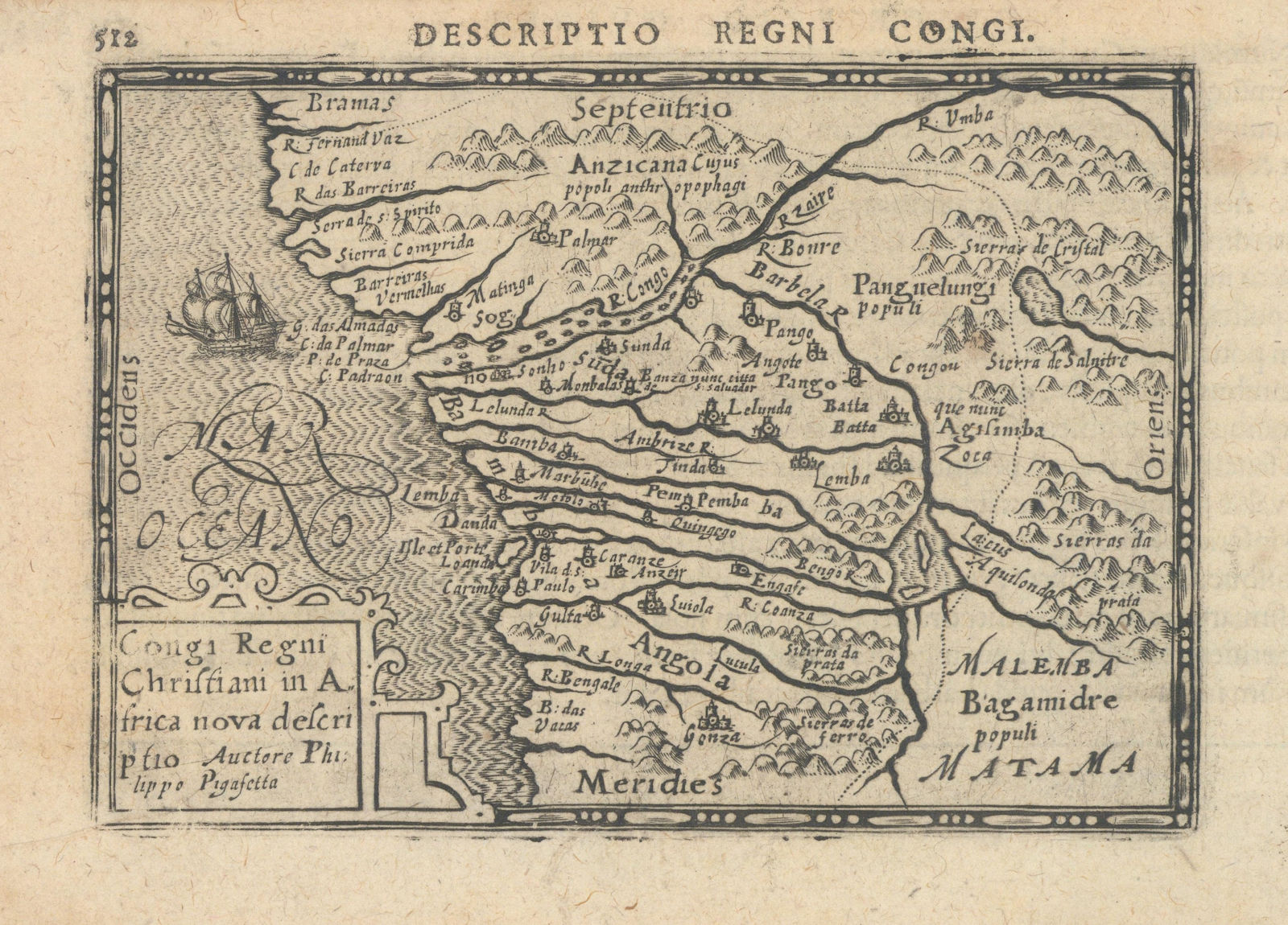 Congi Regnii Christiani Africa… by Bertius / Langenes. Kingdom of Kongo 1603 map