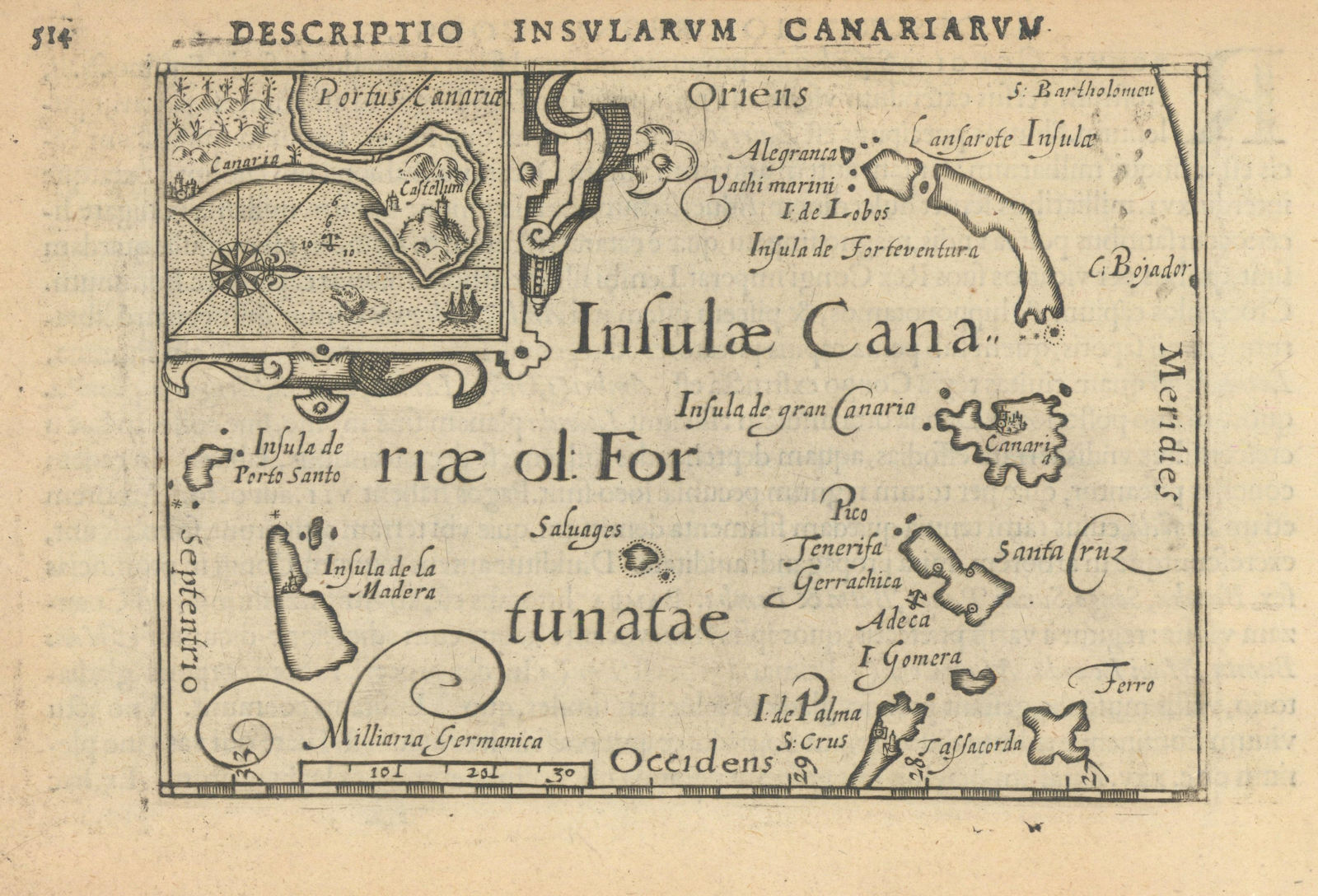 Insulae Canariae ol: Fortunatae by Bertius / Langenes. Canary Islands 1603 map