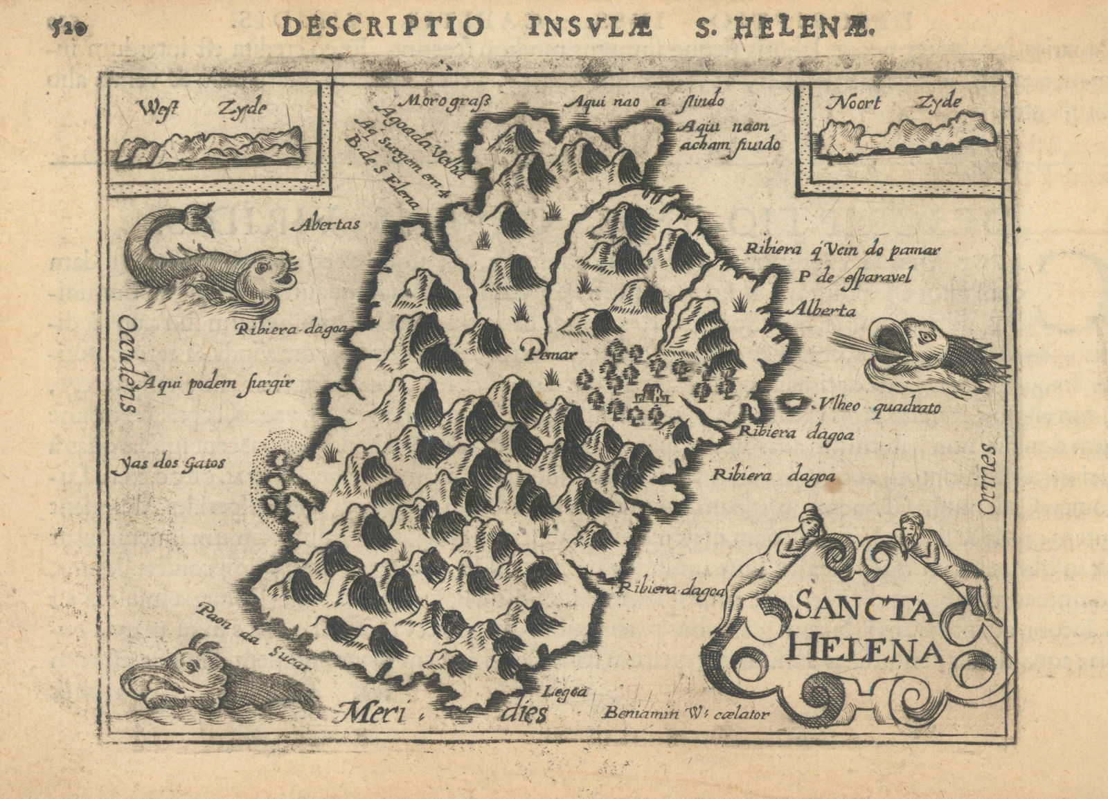 Insulae S. Helenae / Sancta Helena by Bertius / Langenes. Saint Helena 1603 map
