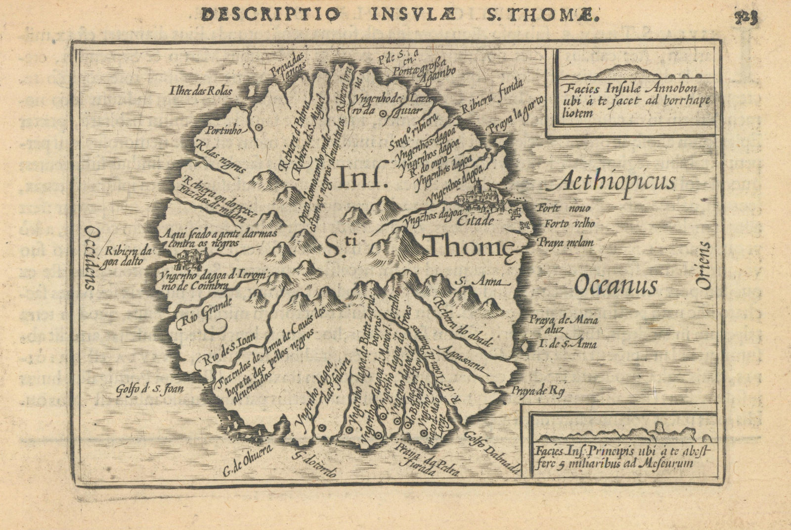 Insulae S. Thome / Ins Sti. Thome by Bertius / Langenes. São Tomé 1603 old map