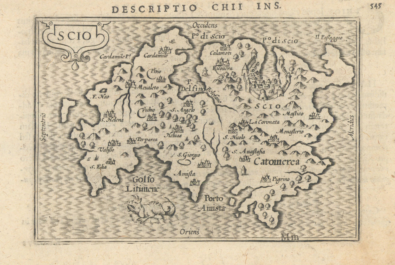 Chii Ins. / Scio by Bertius / Langenes. The island of Chios, Greece 1603 map