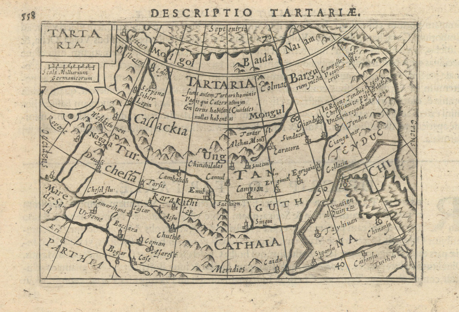 Tartaria by Bertius / Langenes. Tartary. Asia. Great Wall of China 1603 map