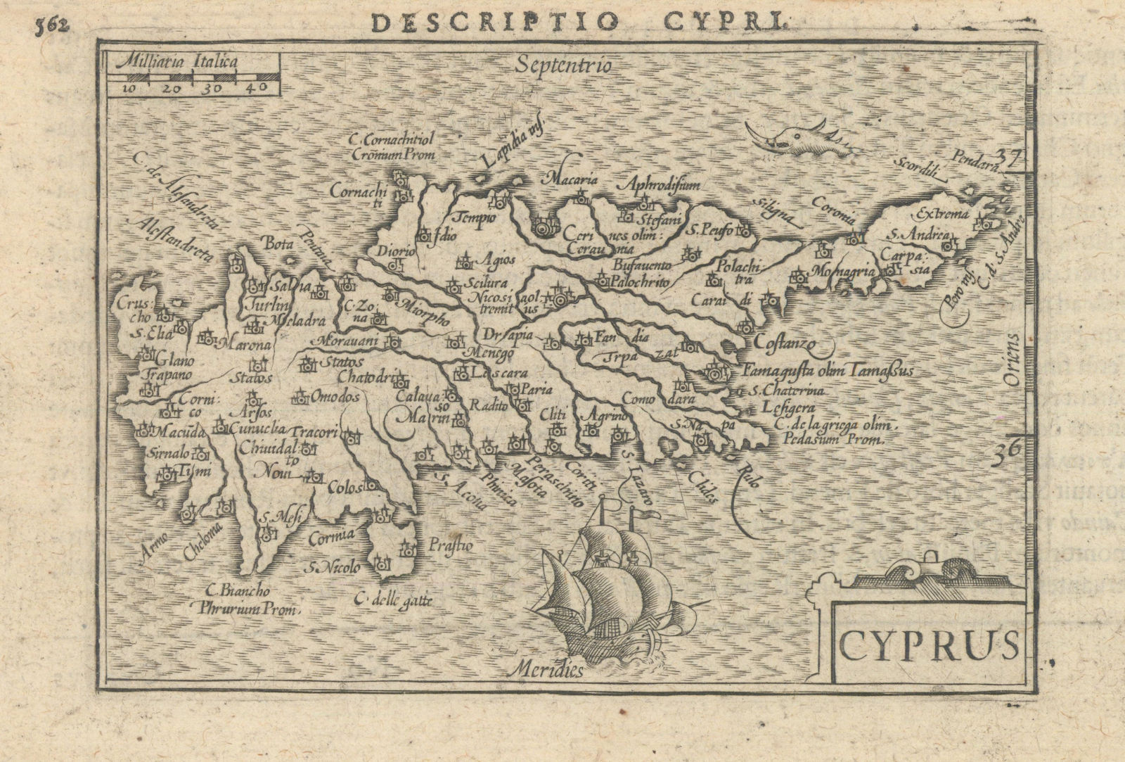Descriptio Cypri / Cyprus by Bertius / Langenes 1603 old antique map chart