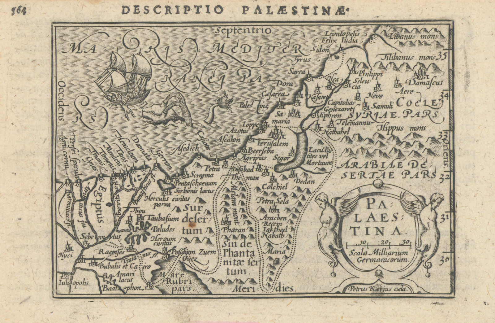 Palaestinae / Palaestina by Bertius / Langenes. Palestine Israel 1603 old map