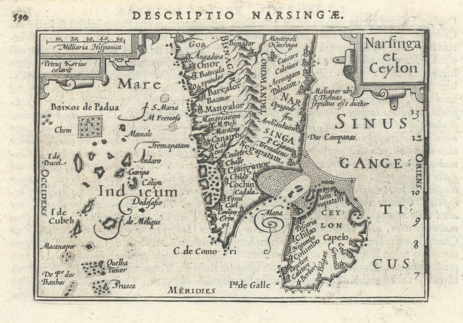 Narsinga & Ceylon by Bertius/Langenes. Vijayanagara Empire. South India 1603 map