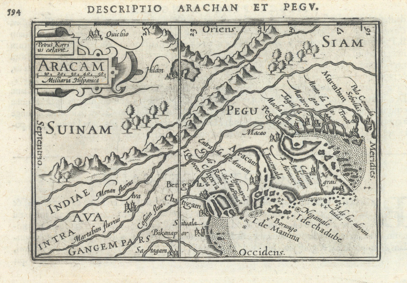 Arachan et Pegu / Aracam by Bertius / Langenes. Arakan & Pegu, Myanmar 1603 map