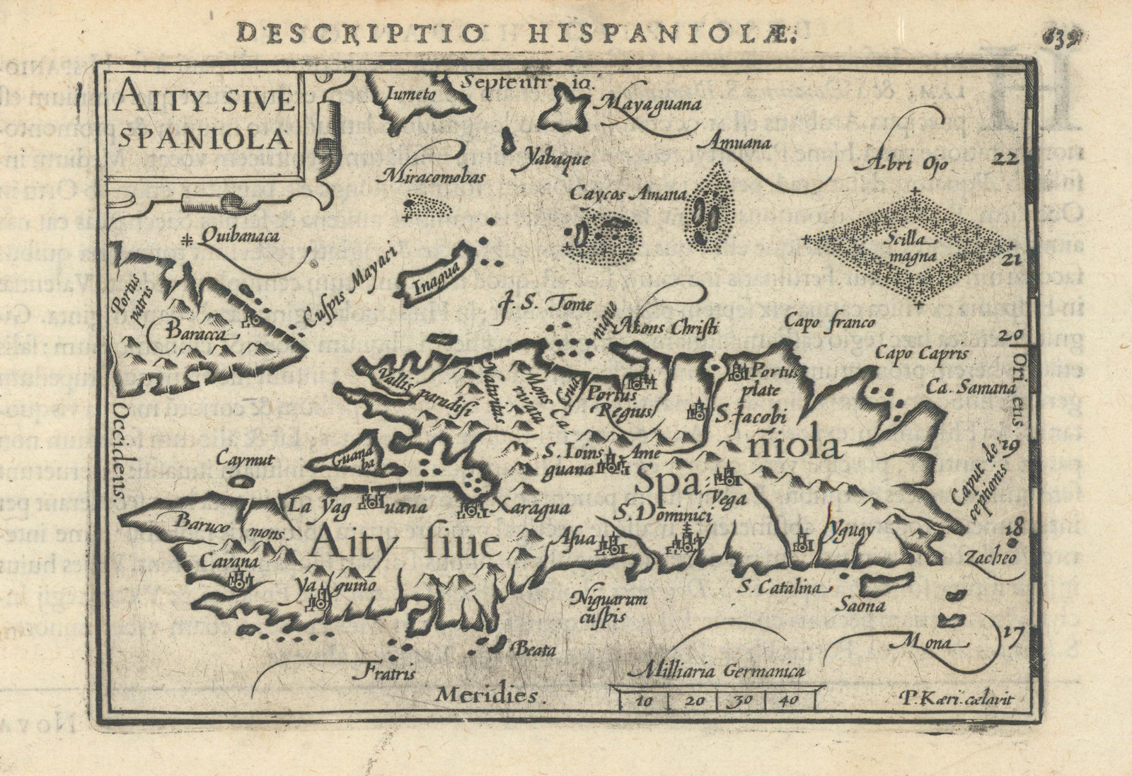 Aity sive Hispaniola by Bertius / Langenes. Haiti & Dominican Republic 1603 map
