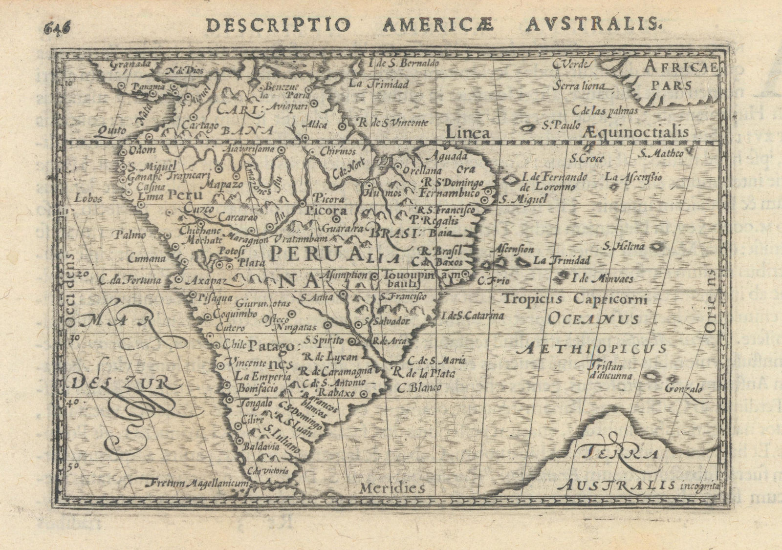 Americae Australis / Peruana by Bertius / Langenes. South America 1603 old map