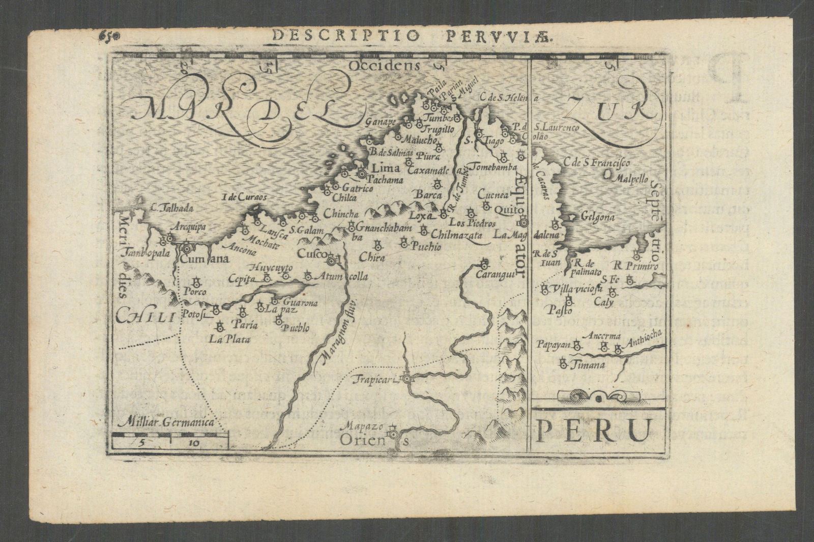 Peruviae / Peru by Bertius / Langenes. Peru & Ecuador 1603 old antique map