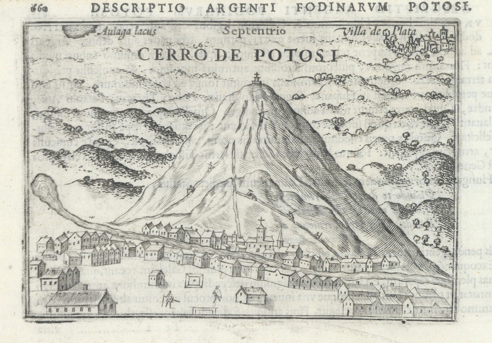 Cerro de Potosi by Bertius / Langenes. Potosi Silver Mines, Bolivia 1603 map