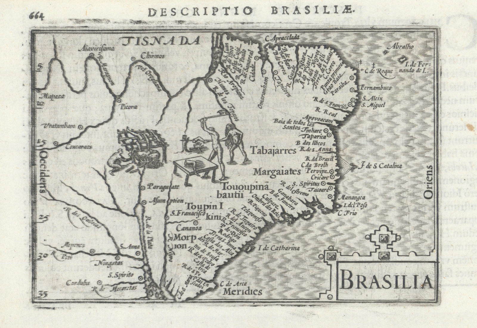 Brasiliae / Brasilia by Bertius / Langenes. Brazil. Cannibals 1603 old map