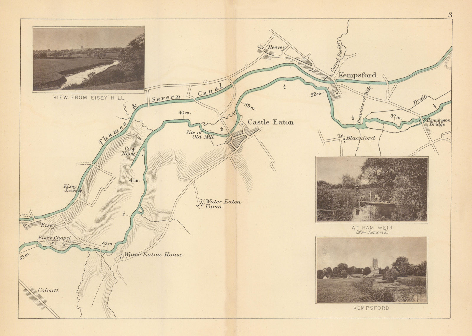 RIVER THAMES - Eisey - Castle Eaton - Reevey - Kempsford. TAUNT 1887 old map