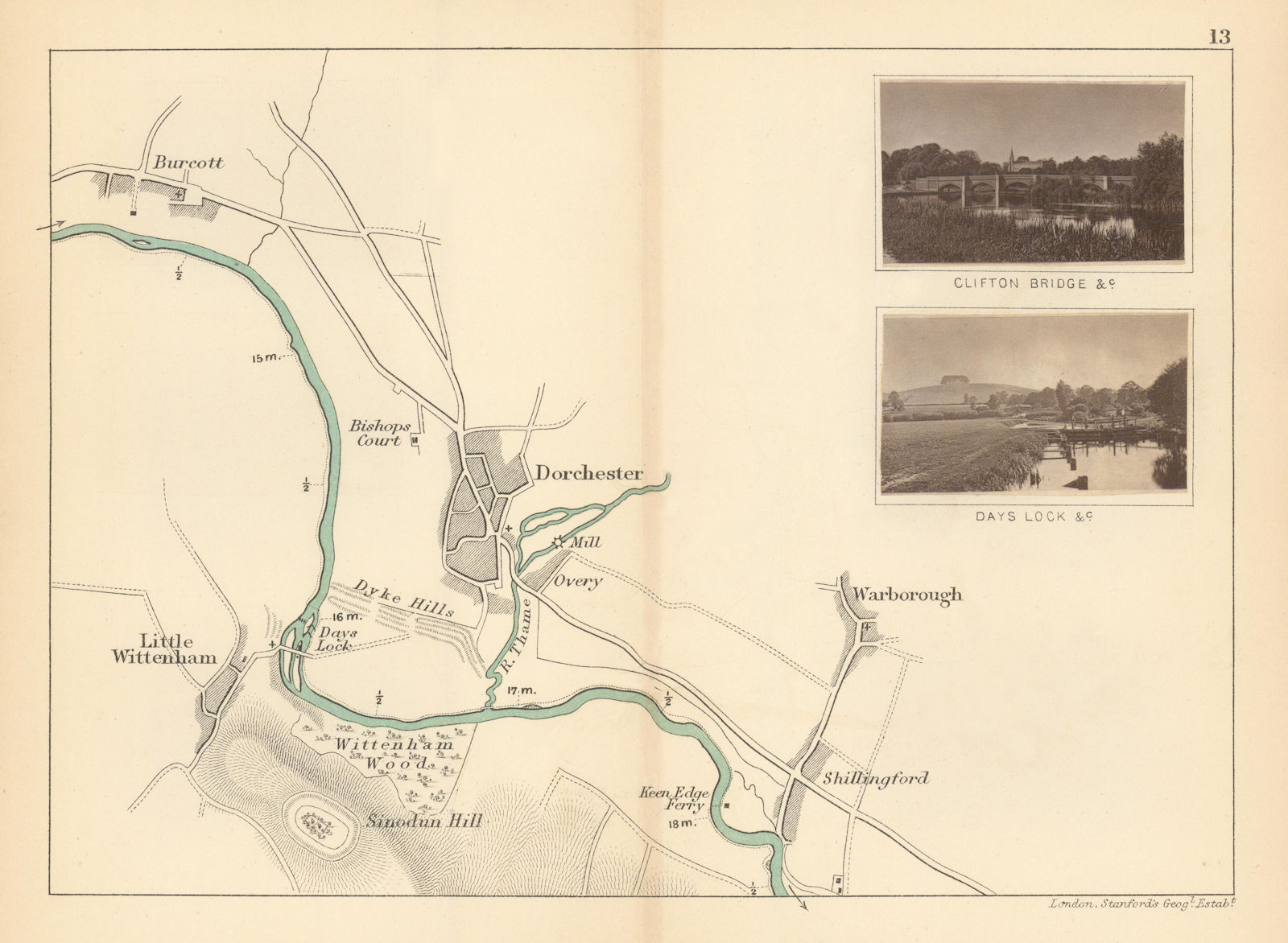 Associate Product RIVER THAMES Burcott Dorchester Wittenham Shillingford Warborough TAUNT 1887 map