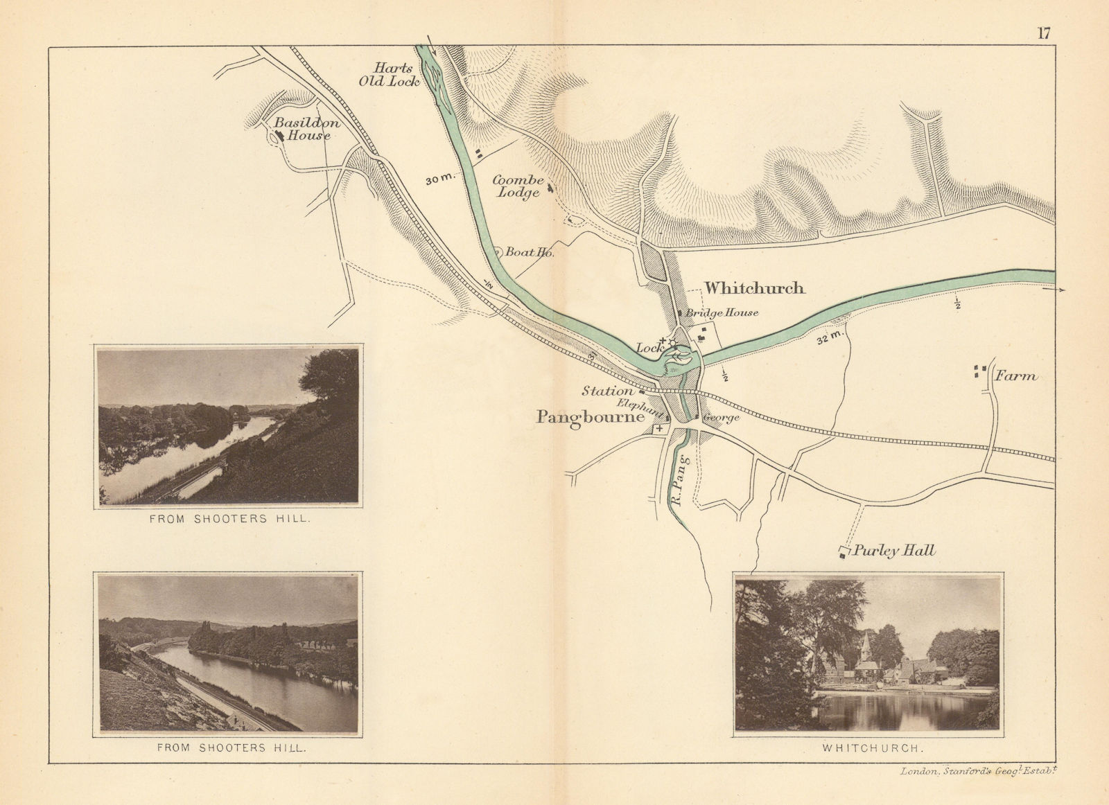 Associate Product RIVER THAMES - Pangbourne - Whitchurch. Shooters Hill. TAUNT 1887 old map