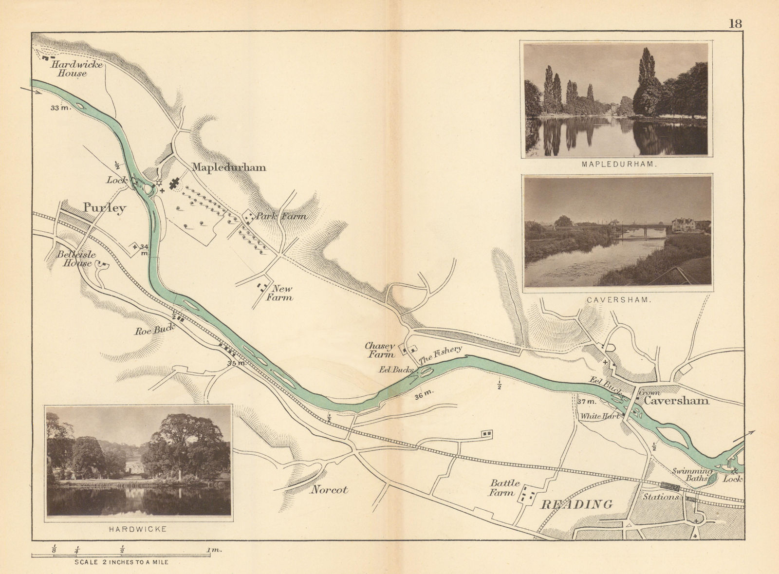 RIVER THAMES - Purley - Mapledurham - Reading - Caversham. TAUNT 1887 old