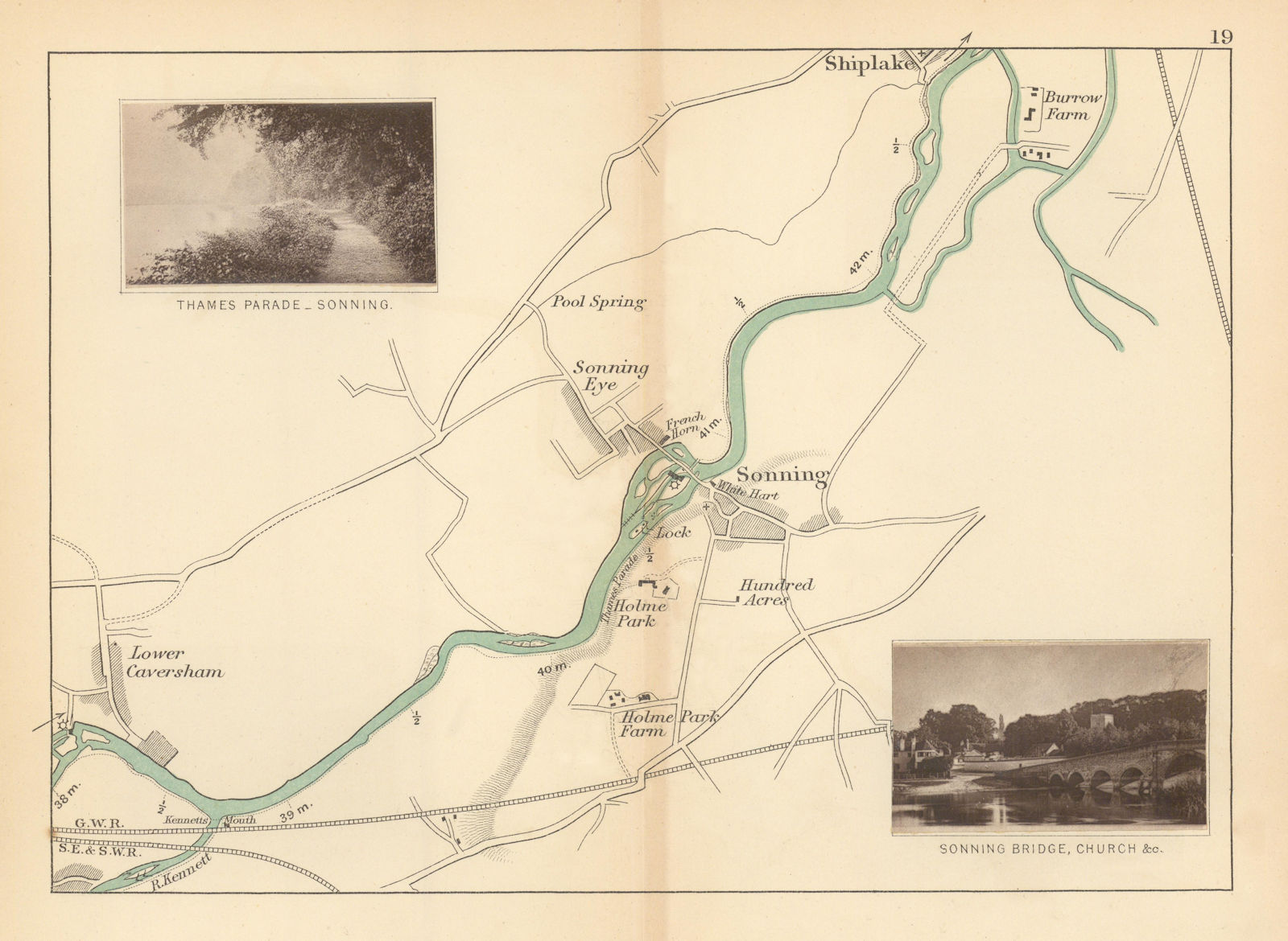 Associate Product RIVER THAMES Lower Caversham - Sonning - Shiplake. Thames Parade. TAUNT 1887 map