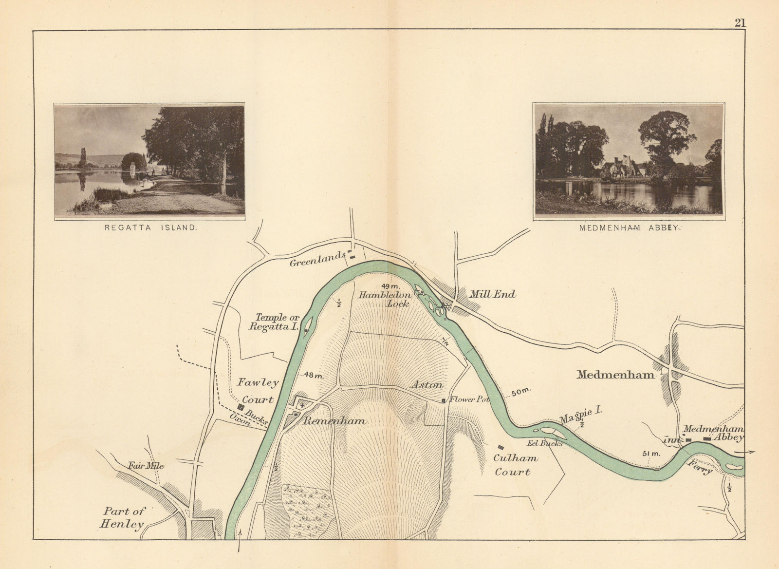 Associate Product RIVER THAMES Henley - Remenham - Mill End - Medmenham. Regatta. TAUNT 1887 map