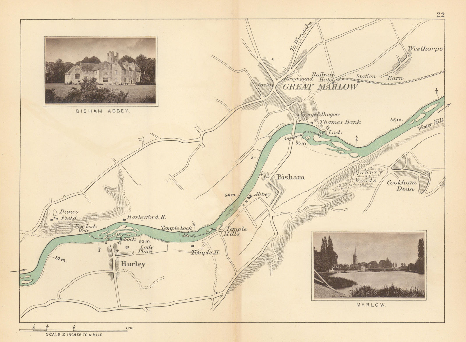 Associate Product RIVER THAMES Hurley Bisham Marlow Cookham Dean Westhorpe. TAUNT 1887 old map